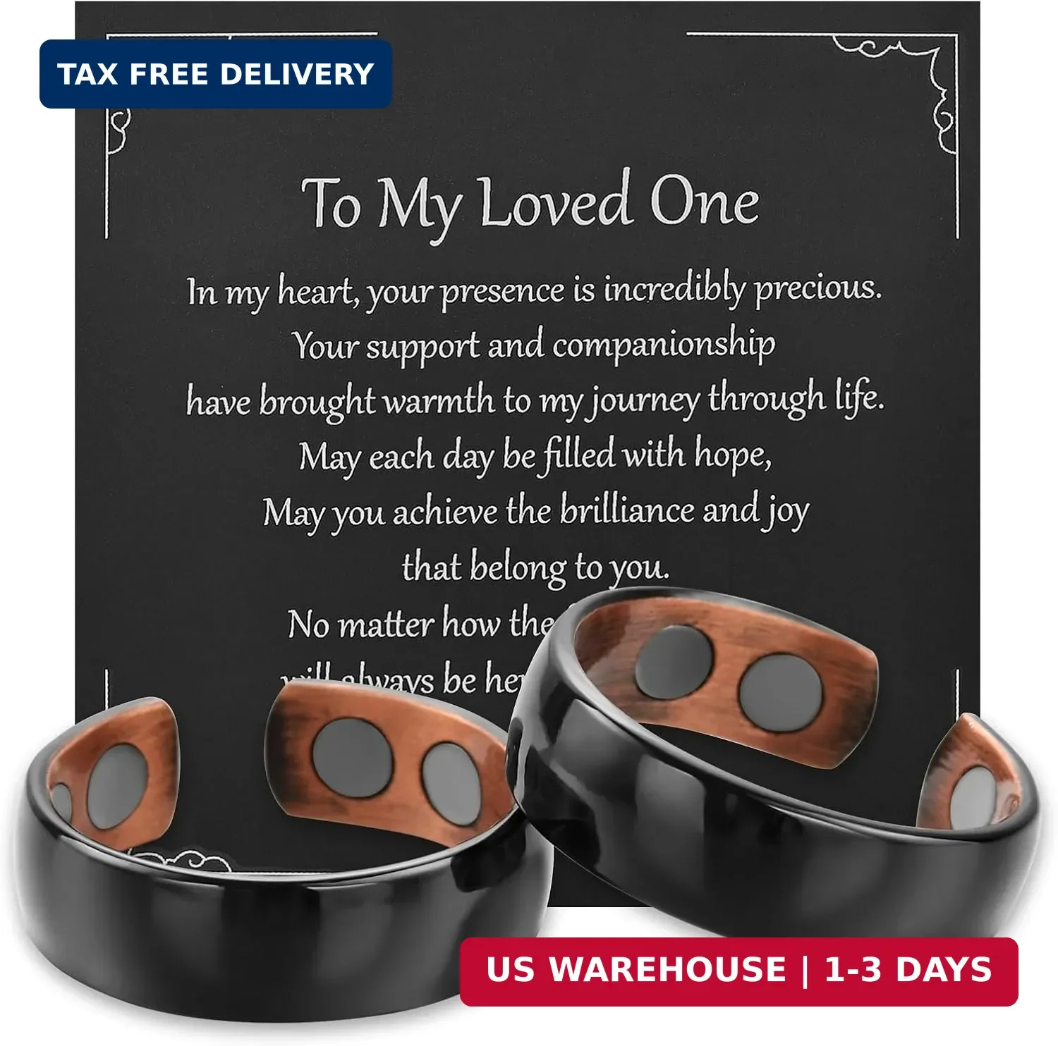 MagEnergy 2PCS Copper Rings for Men & Women, 99.9% Pure Copper Magnetic Adjustab
