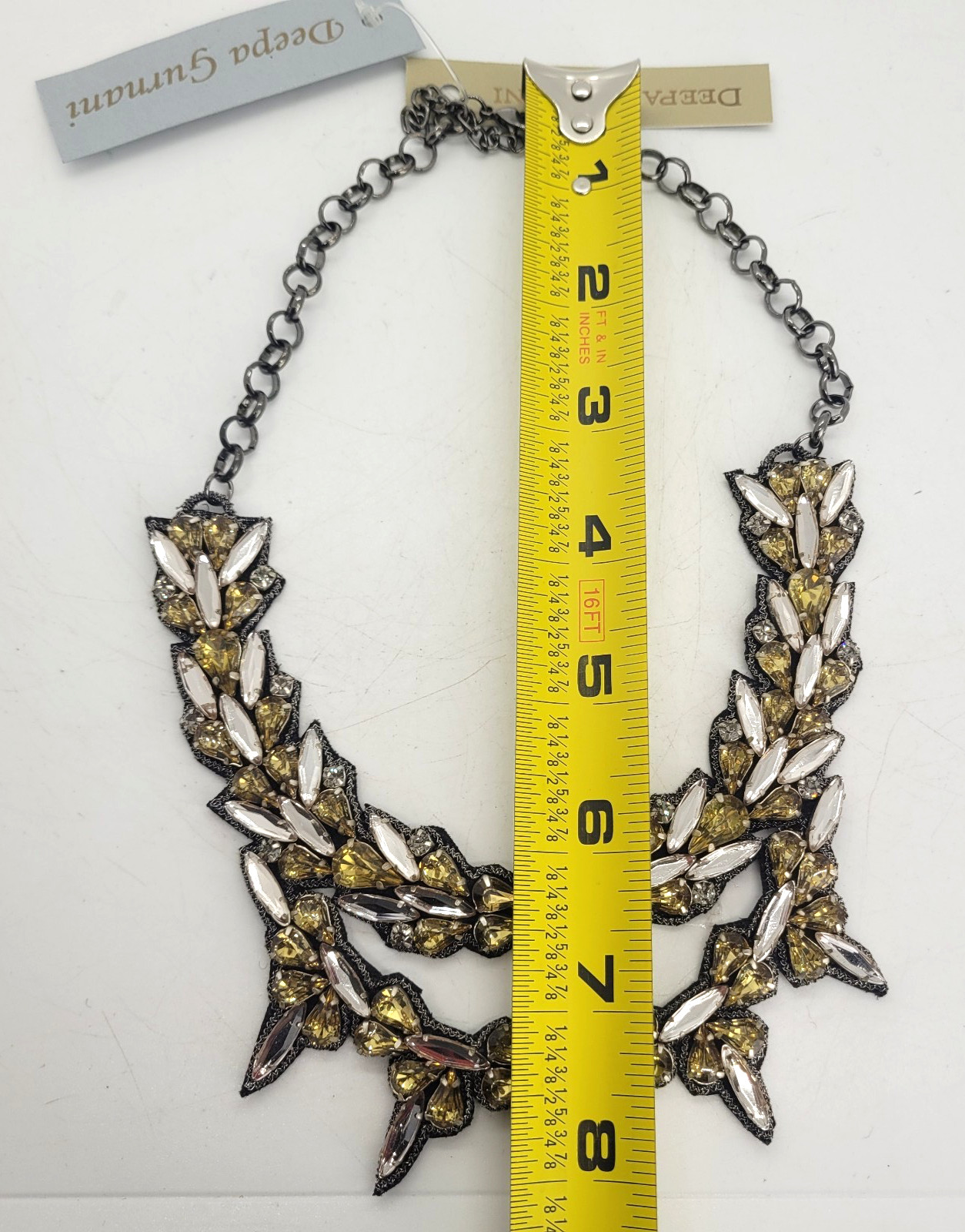 Deepa Gurnani Necklace Crystal Statement Two Tiered W/Bag