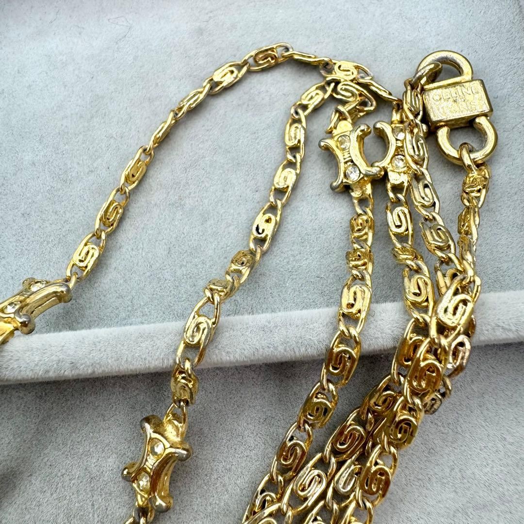 Genuine CELINE Triomphe Long Chain Necklace 80cm 31in Gold Used From Japan