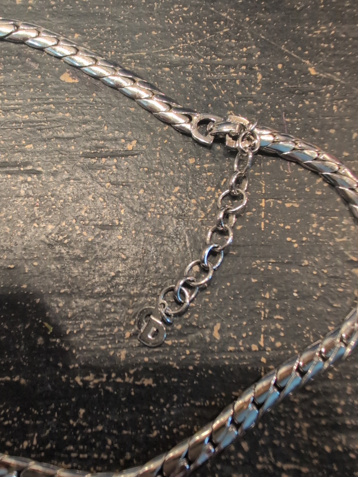 Authentic Christian Dior Silver Tone Chain Pendant Necklace CD