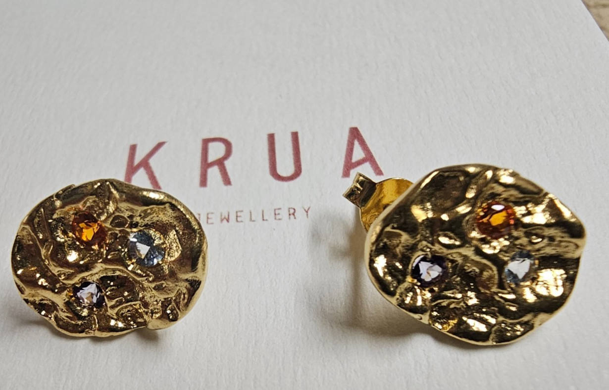 Hand-Crafted Brand-New textured Krua Earrings in original packaging.