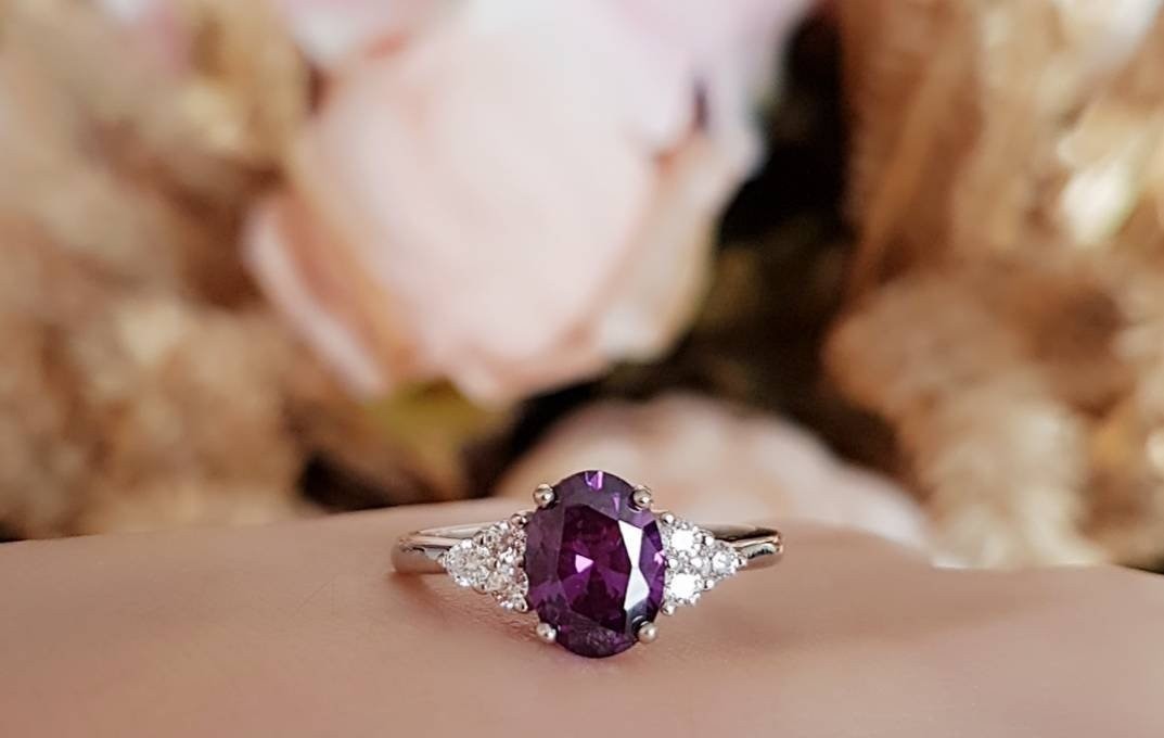 2.20Ct Oval Cut Simulated Purple Amethyst Engagement Ring 14k White Gold Plated