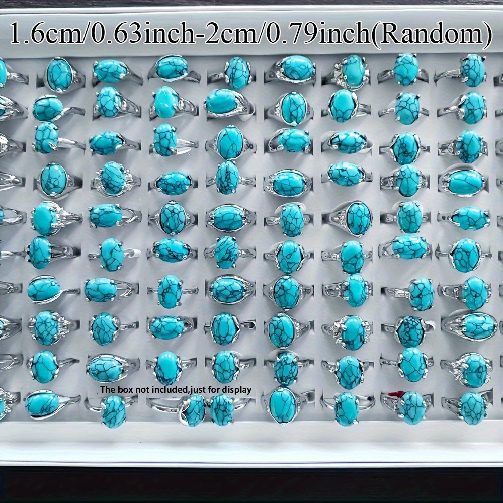 50/100Pcs Wholesale Lot Mixed Ring Turquoise Natural Stone Rings Women Gemstone