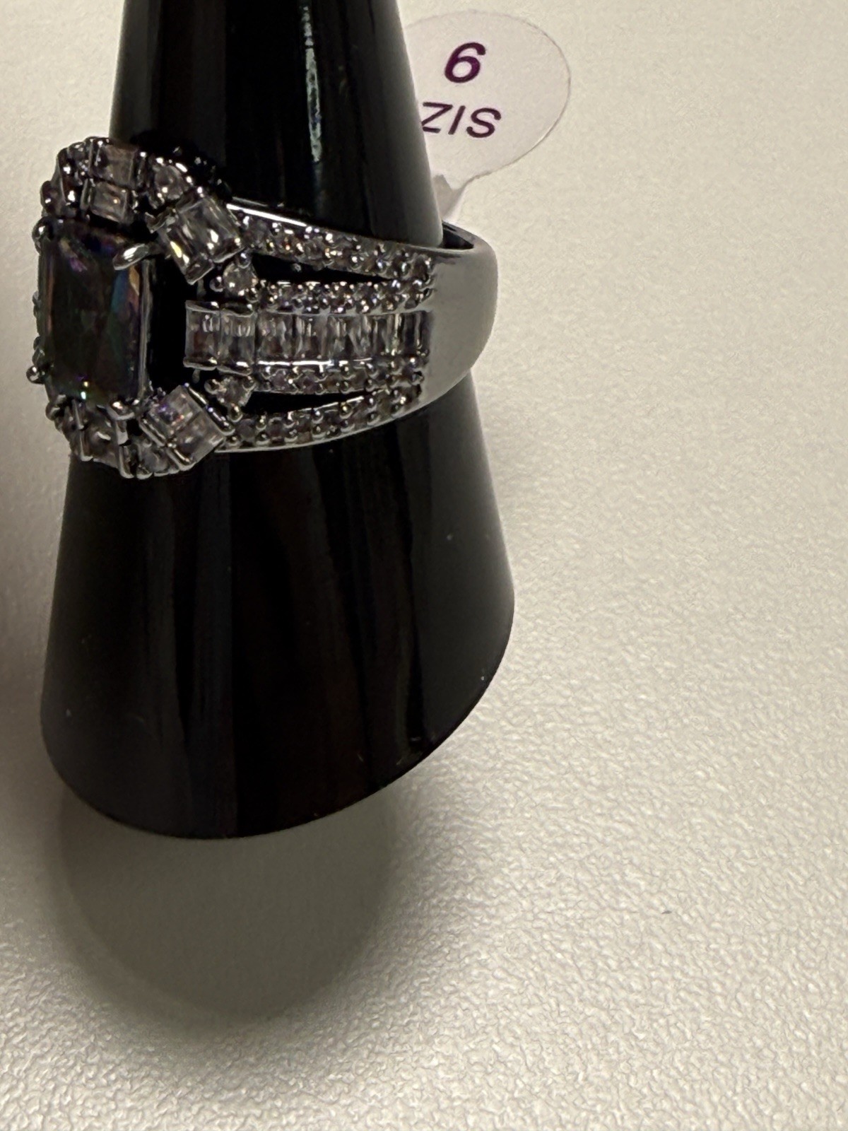 BP Hematite Plated Lab-Created Alexandrite Rectangle Cocktail Ring CZ 9