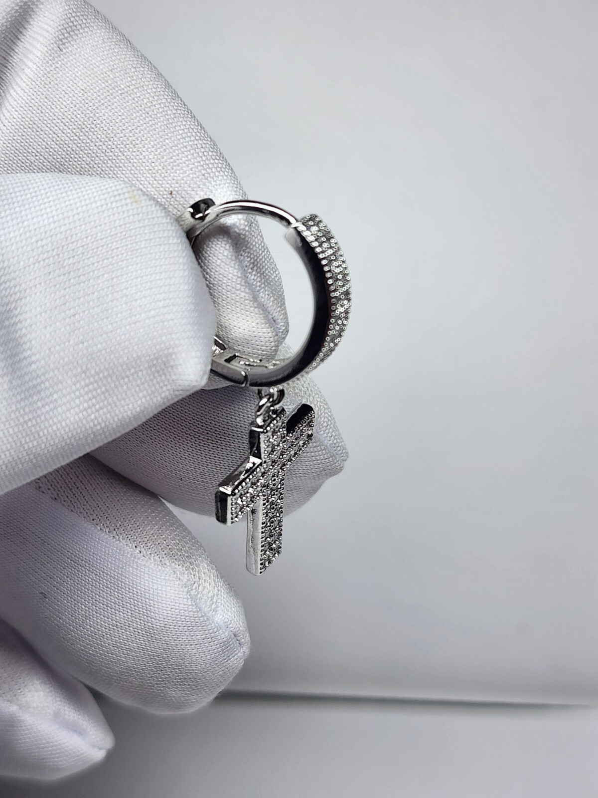 Gold, Silver Plated Hoop Cross Dangle Earrings With Cubic Zirconia Unisex HipHop
