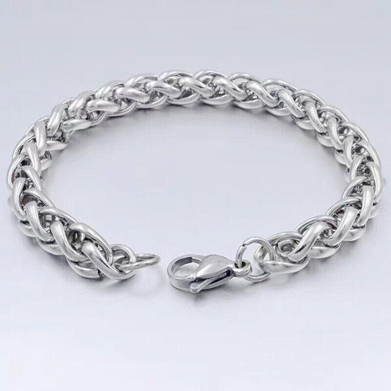 3-8mm Man Woman 316L Stainless Steel Wheat Braided Bracelet Bangle 7.5-9”