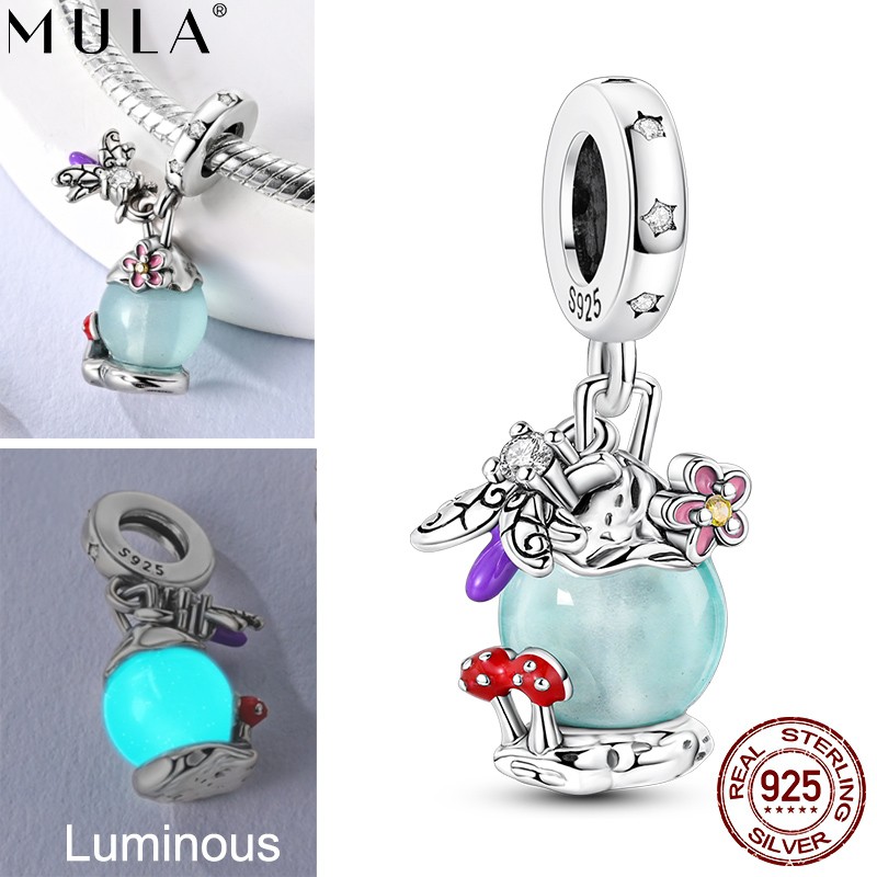 MULA 925 Sterling Silver DIY Charm Firefly Luminous Pendant for Women Bracelet