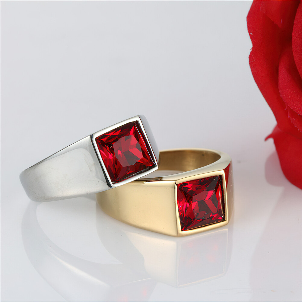 Men Women Square Cut Stone Signet Ring Stainless Steel Cocktail Statement Gift
