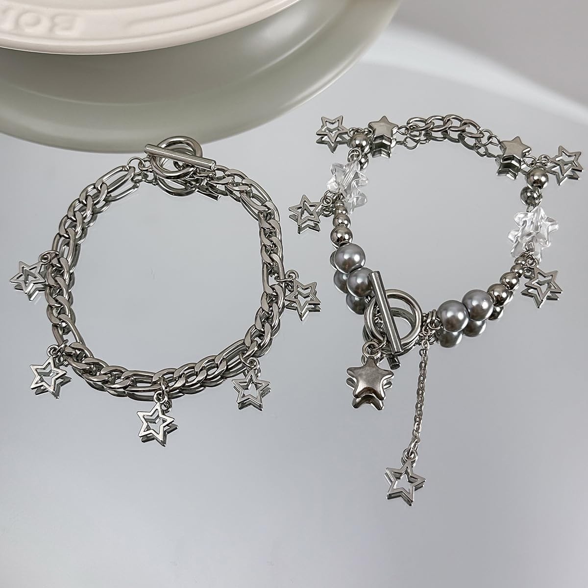 Salircon 2 Pieces Silver Star Necklace Y2K Jewelry Set Medium, 1