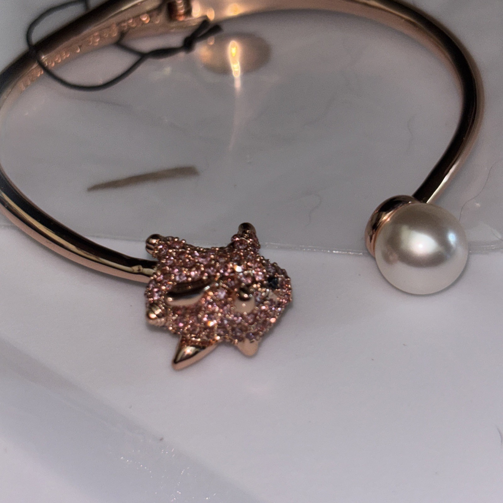 NWT Kate Spade Imagination Flying Pig Open Hinge Pearl Rosegold Bracelet O0RU213