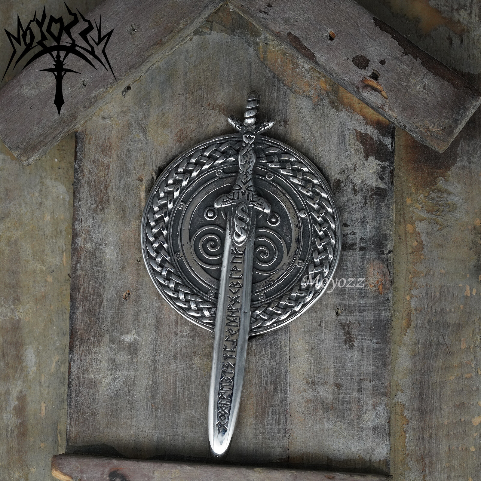 Mens Stainless Steel Nordic Norse Viking Odin Shield Pendant Necklace Men