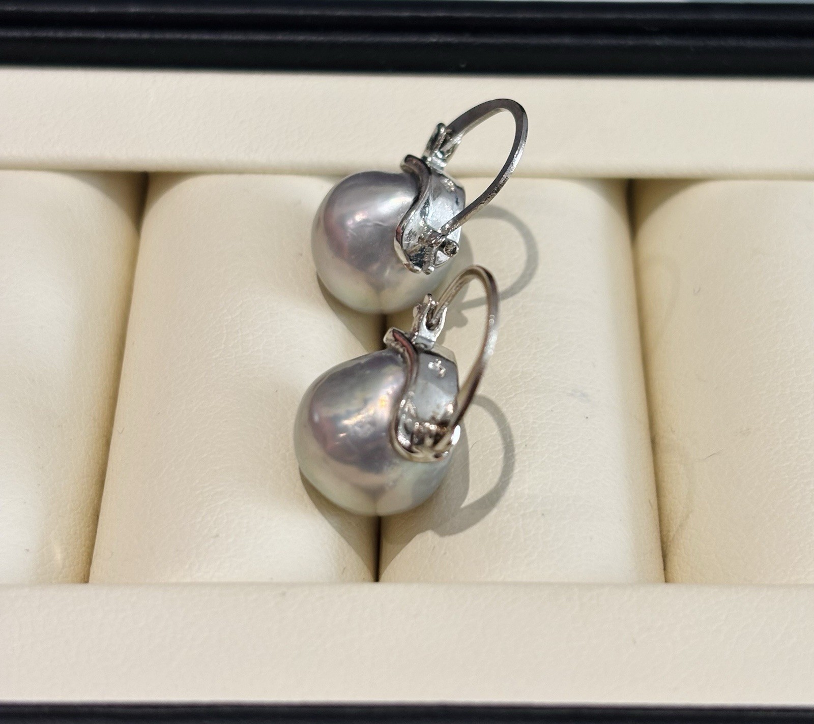 Silver Grey Baroque Pearl Drop Earrings 10mm High Lustre