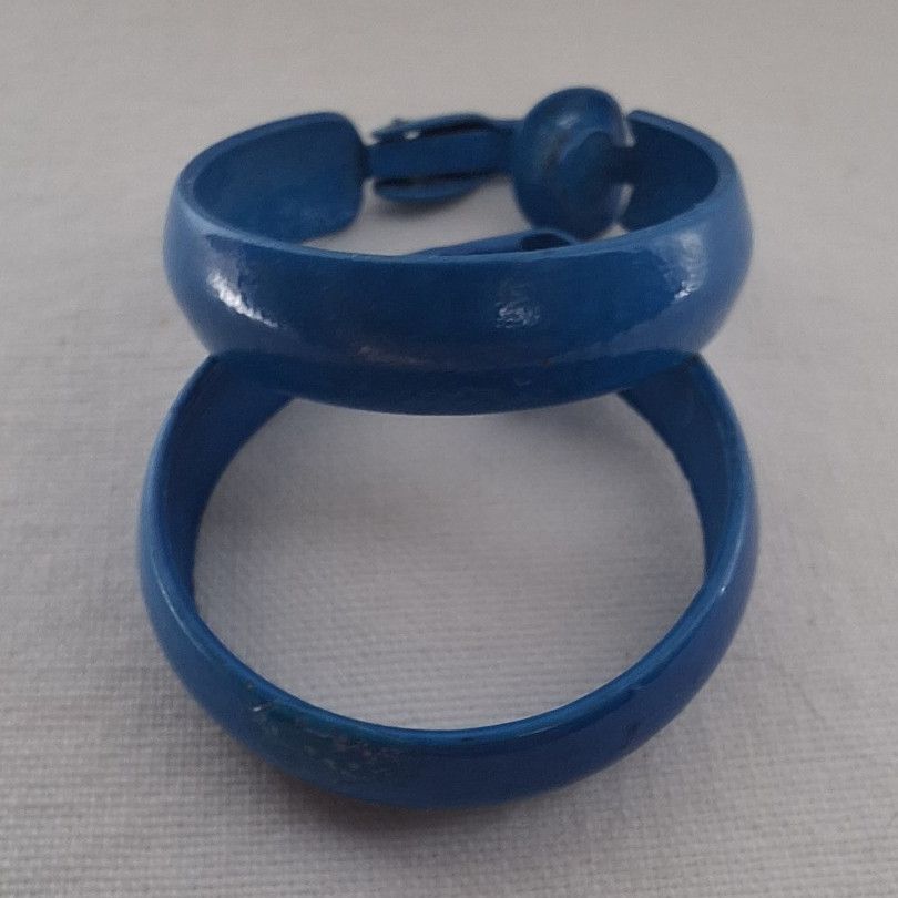 Blue Metal Clip-On Round Hoop Earrings 1 in Diameter/Length, No Stone
