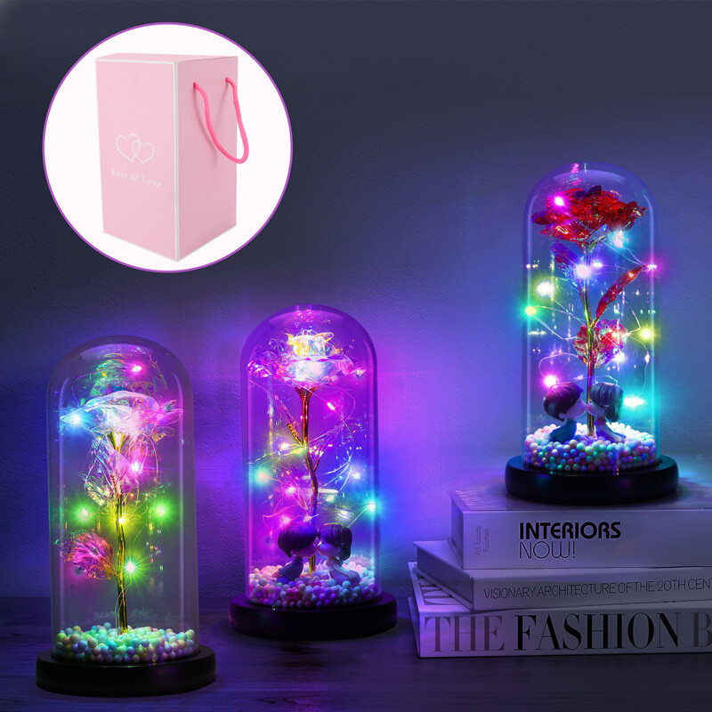 Galaxy Rose Forever Flower in Dome Glass LED Light Valentine’S Day Birthday Gift