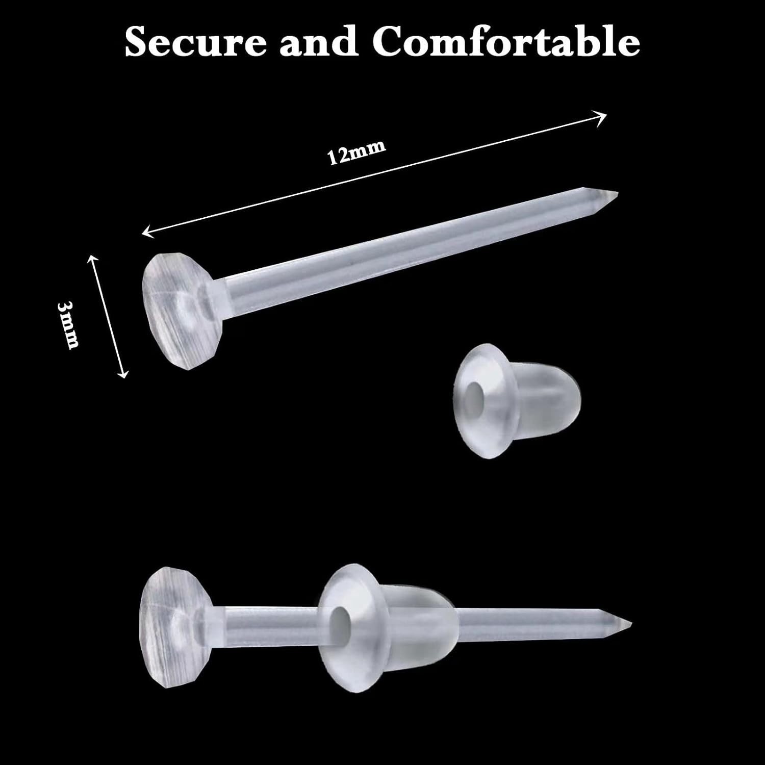 Plastic Earrings Invisible Clear Post Studs for Sports Work Flat Silicone 200