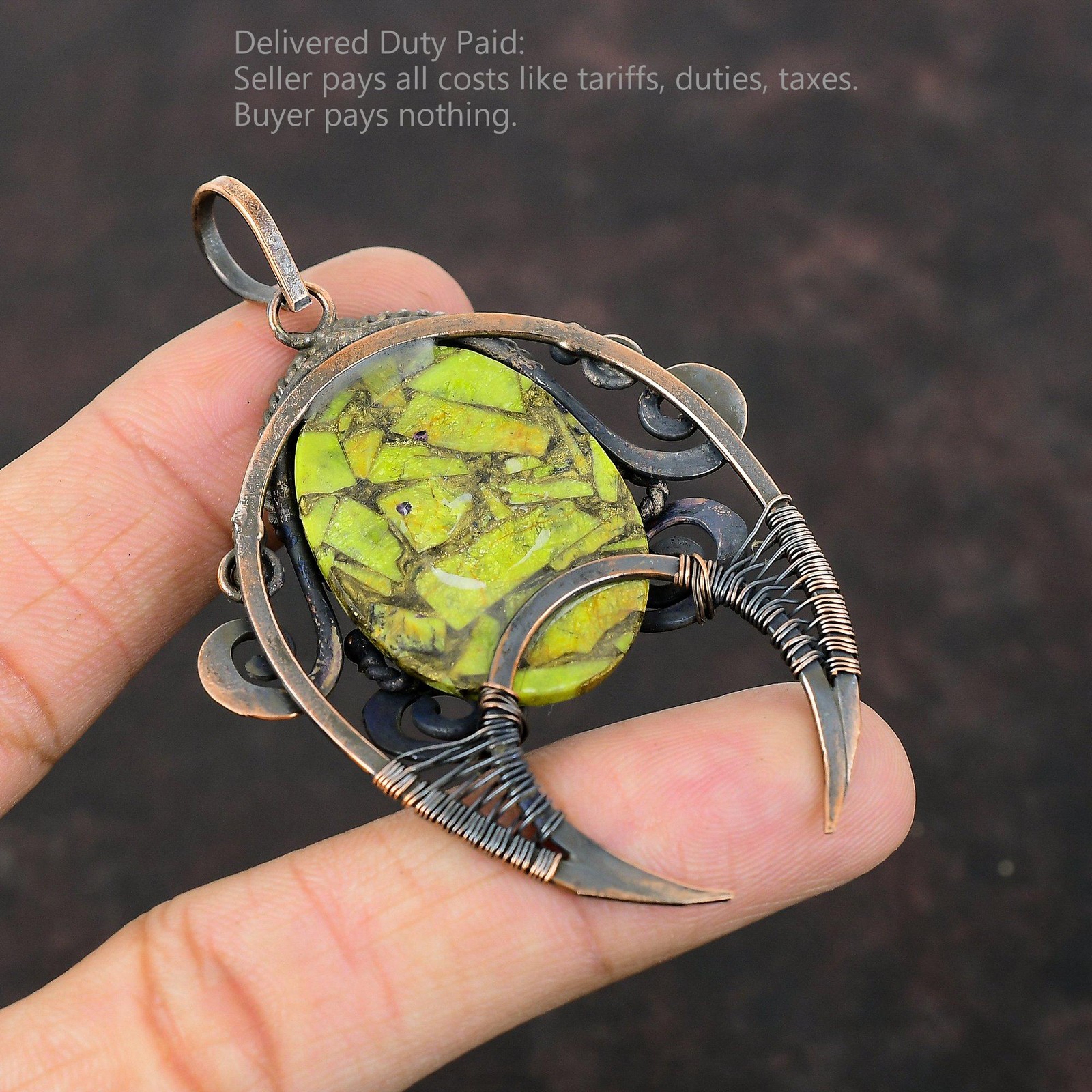 Copper Copper Stichtite Gemstone Wire Wrapped Birthday Handmade Pendant Jewelry