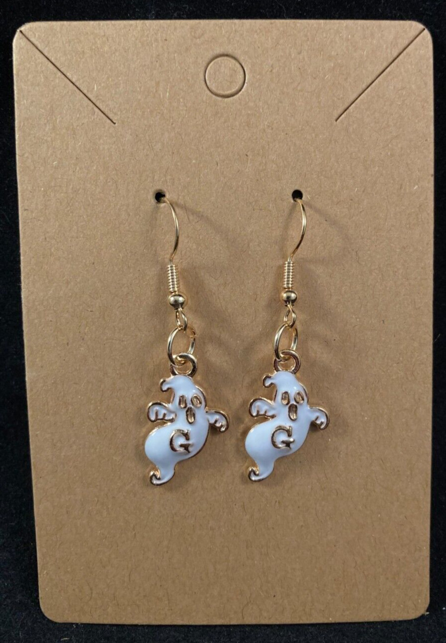 Ghost Earrings – Dangle – Gold Hook – Halloween – Handmade