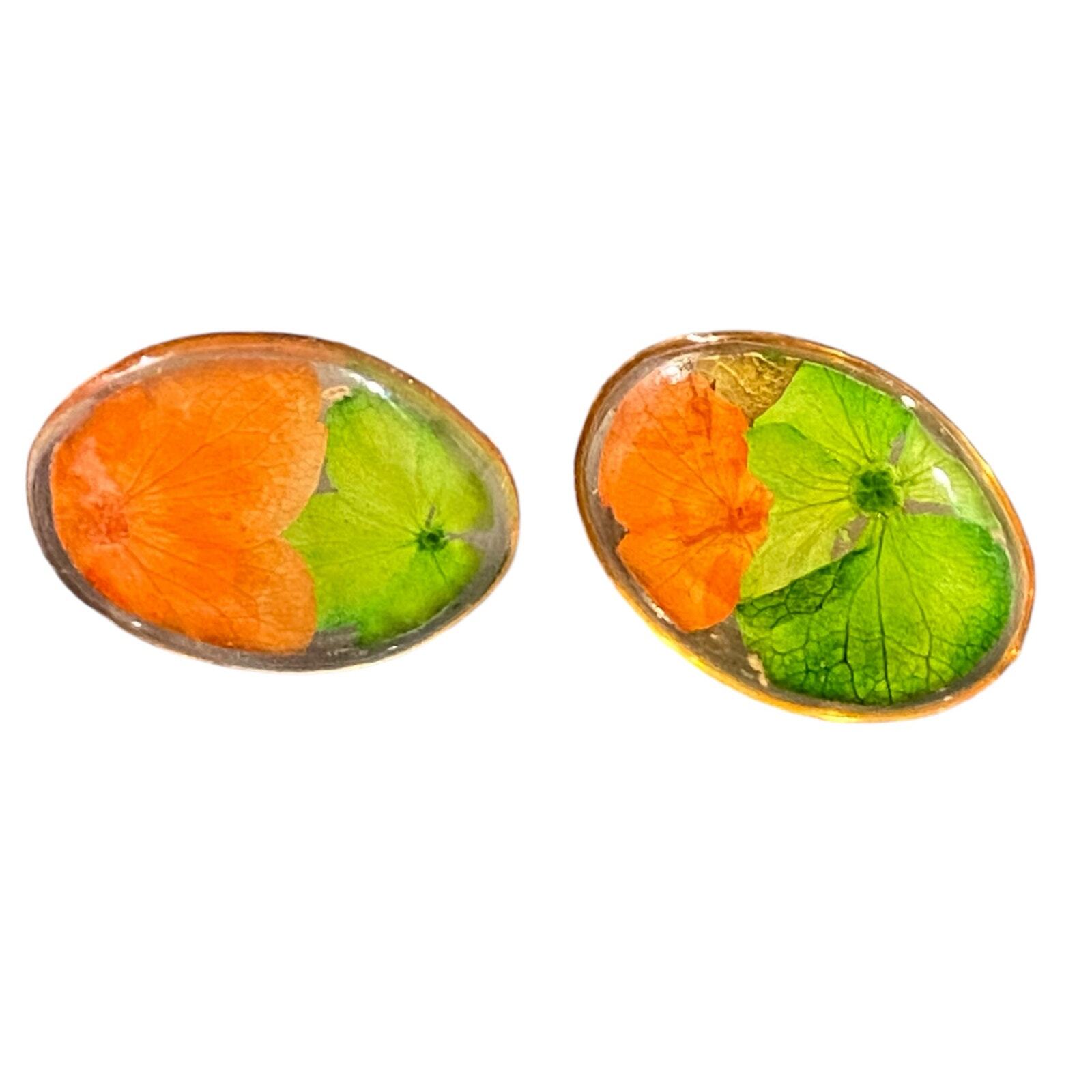 Pressed Flowers Stud Earrings UM Orange and Green University of Miami Canes