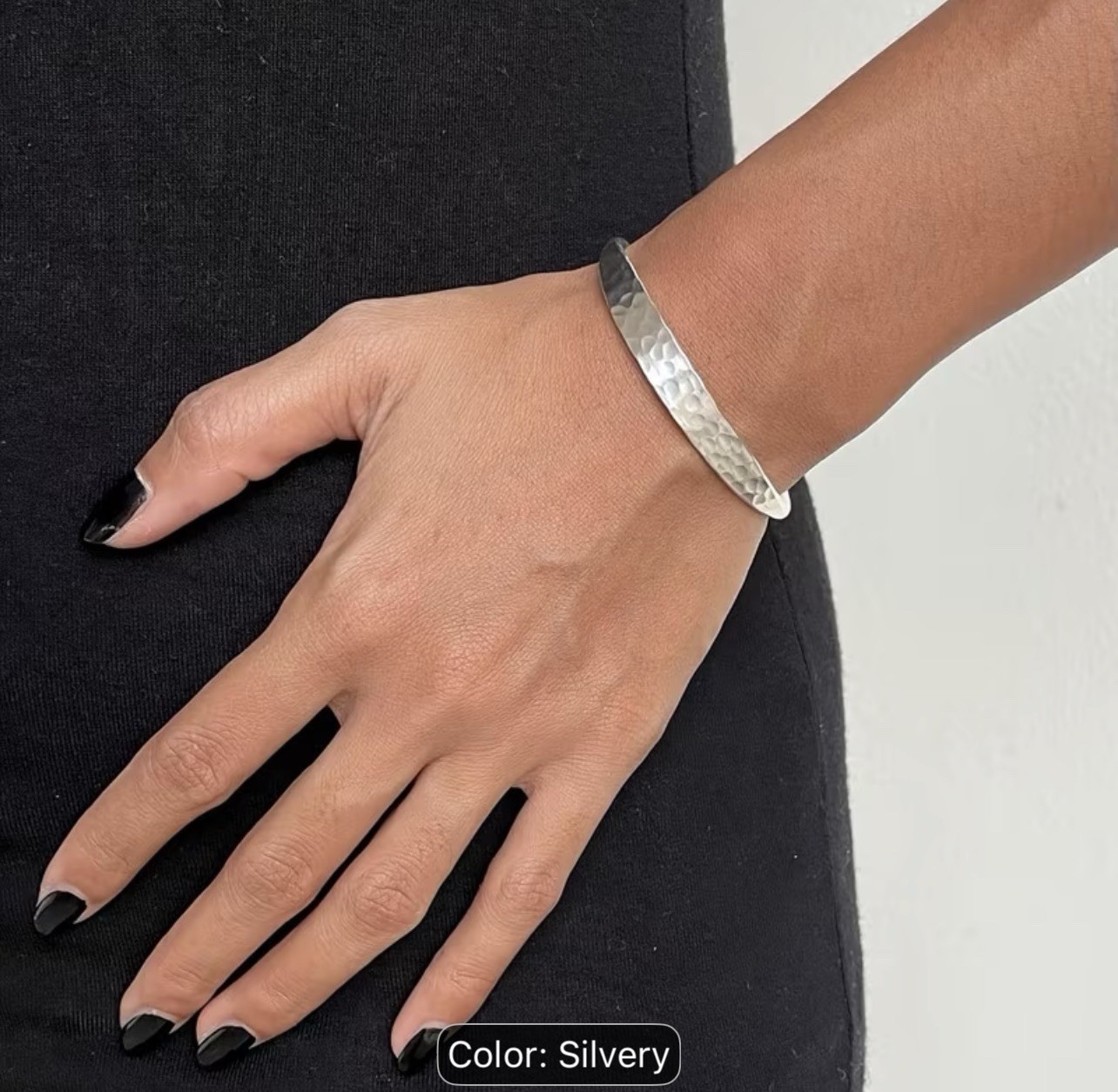 Silver Tone Hammered Metal Cuff Bracelet, No Stone, No Gemstones