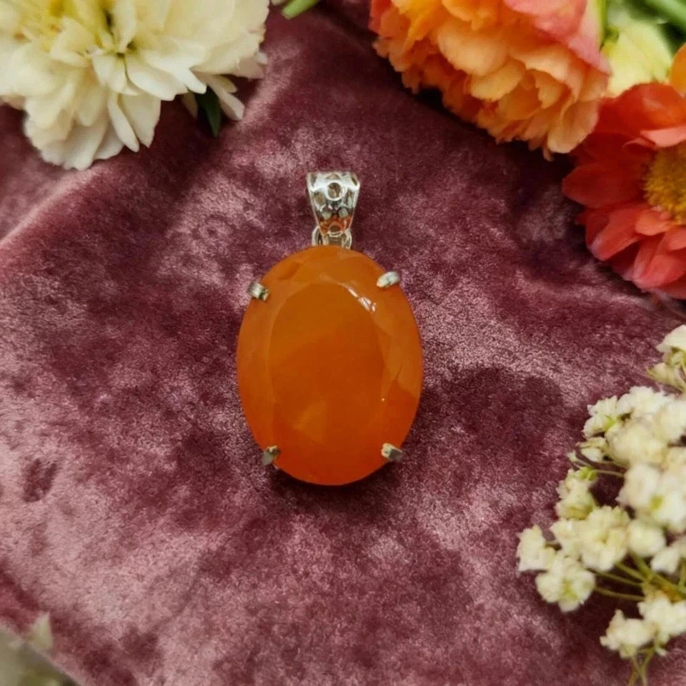 Certified Natural Opal Oval Cut Orange 925 Solid Silver Pendant 102 Ct Gemstone