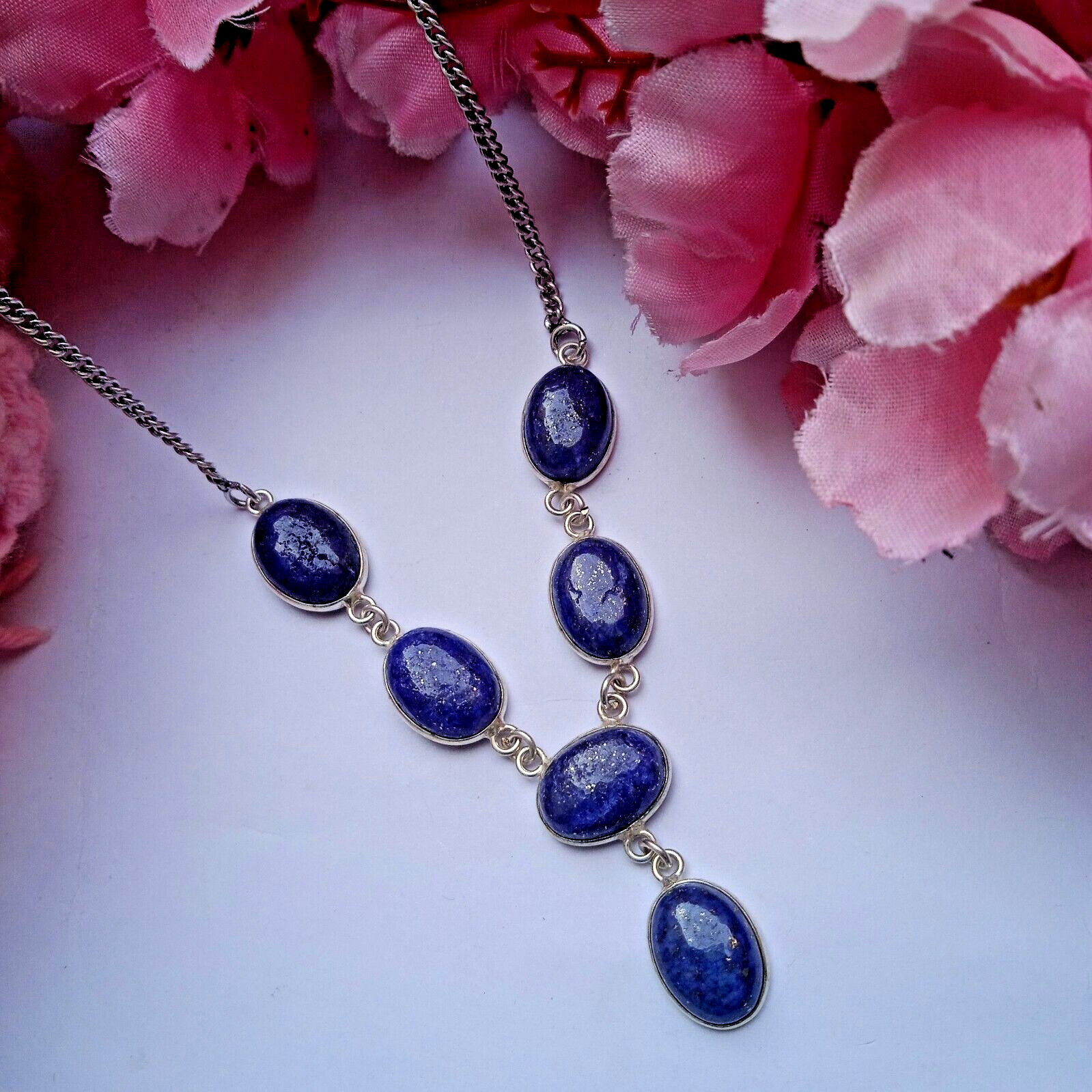 Boho Lapis Lazuli Gemstone Necklace 925 Silver Plated Dazzling Handmade Jewelry