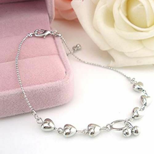 925 Sterling Silver Heart style shape 8″ – 10″ Beach Sandal Anklet Foot Bracelet