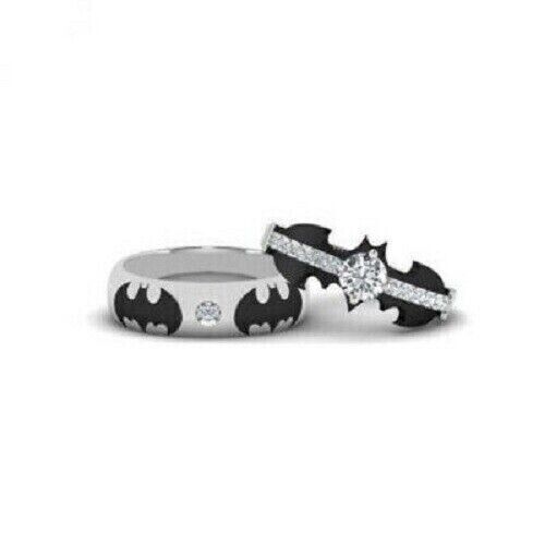 Superhero Love Fantasy Simulated Bridal Set Unisex Batman His & Her Ring