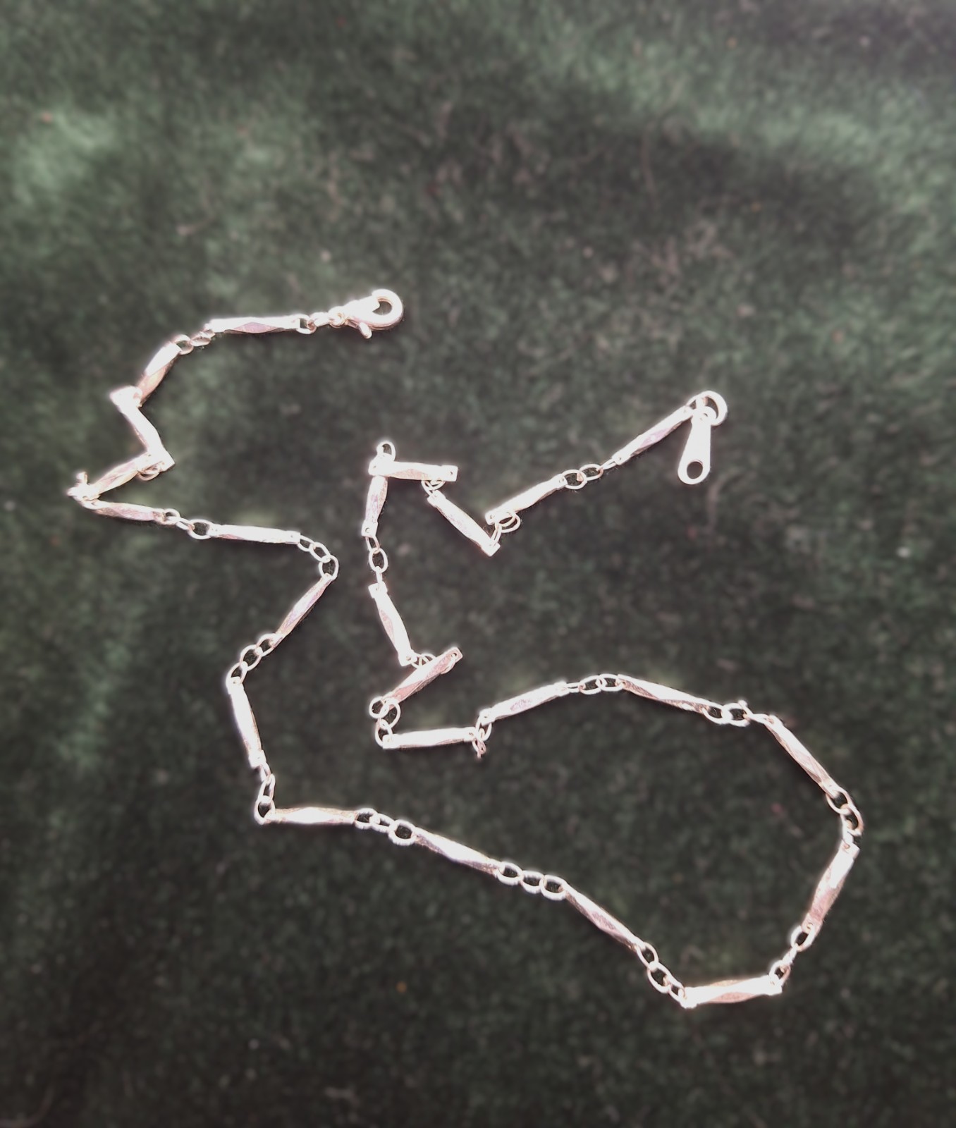 Vintage Stainless Steel Silver-tone Twisted Bar Link 18″ Unisex Necklace