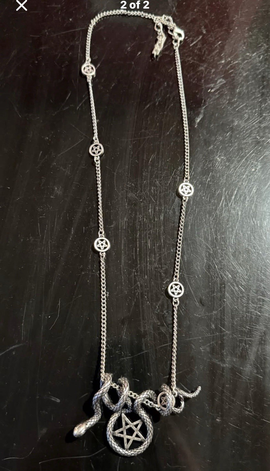 Killstar Silver Tone Snake Pentagram Amulet Pendant Necklace Curb Link Chain