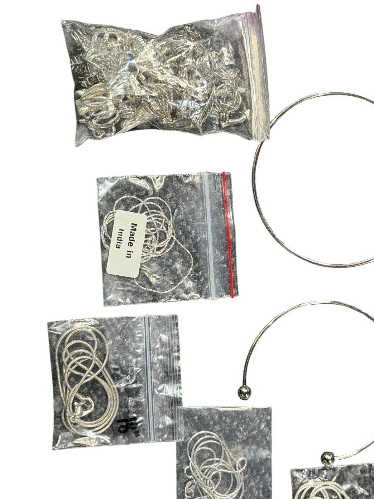 Silver Plated Brass Bangle Bracelet and Necklace Set Jewelry Lot Charms Pouch