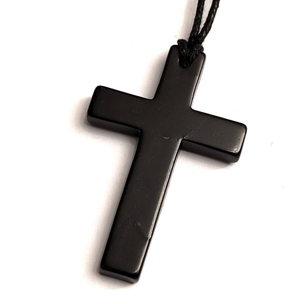 1pc Shungite Christian Cross Pendant Engraved Necklace EMF Protection & Healing