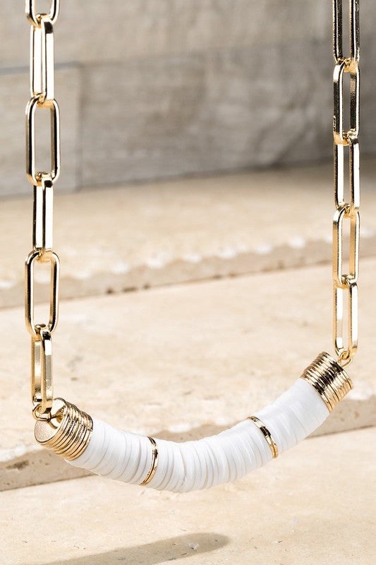 Beaded Bar Pendant Necklace In White NWT Gold Tone Jewelry Collection “17 “ext.