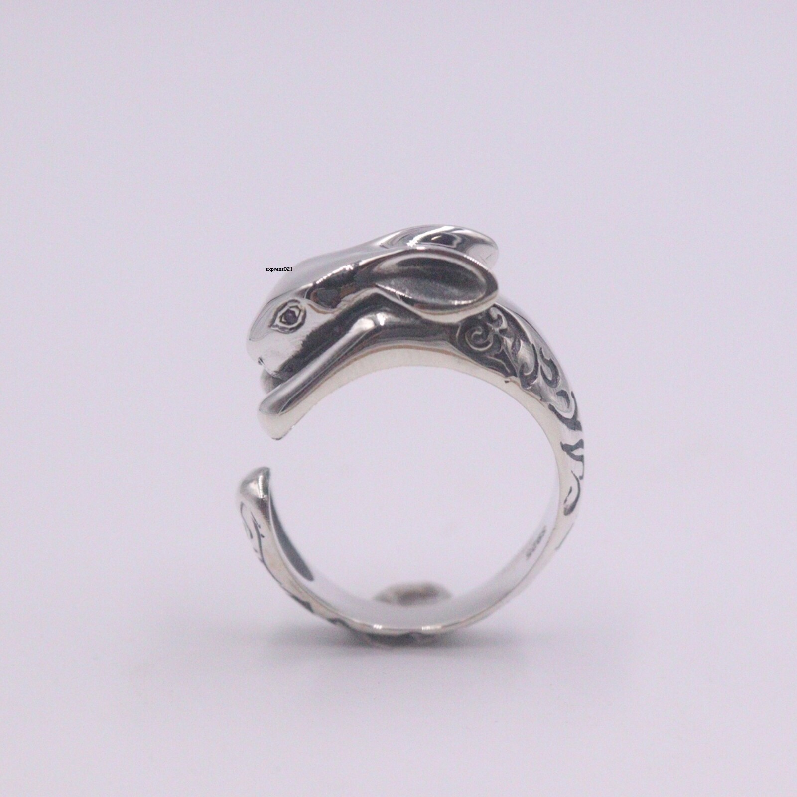 Real Solid 925 Sterling Silver Band Women Lucky Pattern Rabbit Open Ring