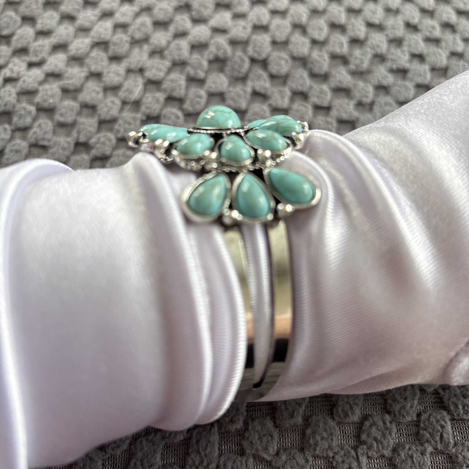 Turquoise Cuff Bracelet Western Boho Silvertone Jewelry Boho
