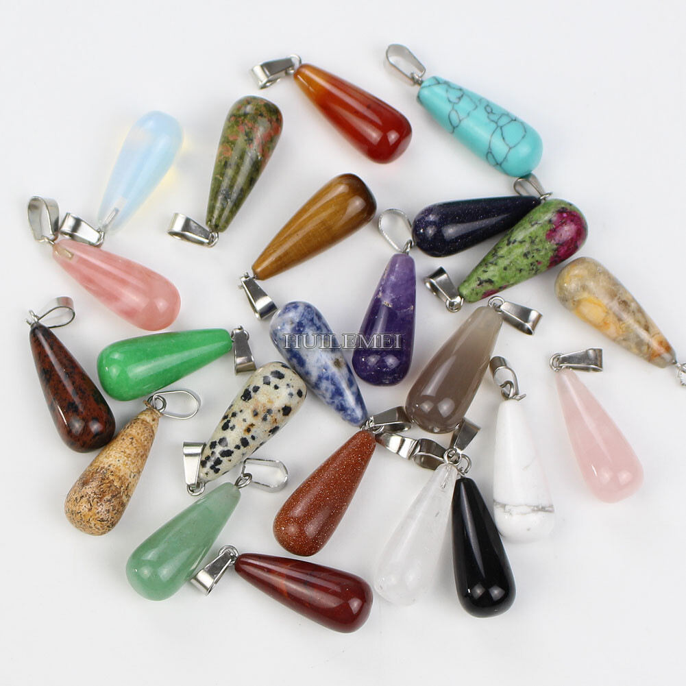 20pcs Mixed Stone Gemstone Water Drop Charms Pendants Beads Reiki Chakra Healing