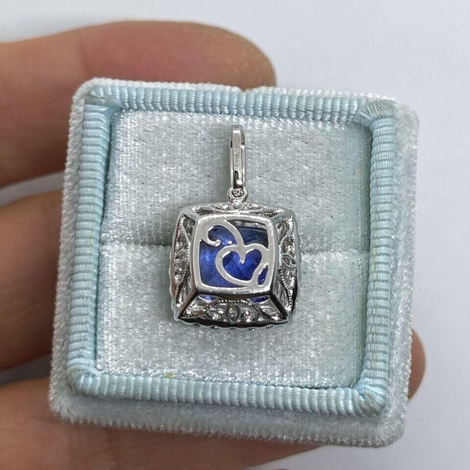 2.80Ct Cushion Cut Natural Tanzanite Halo Pendant 14K White Gold Plated 18 Chain