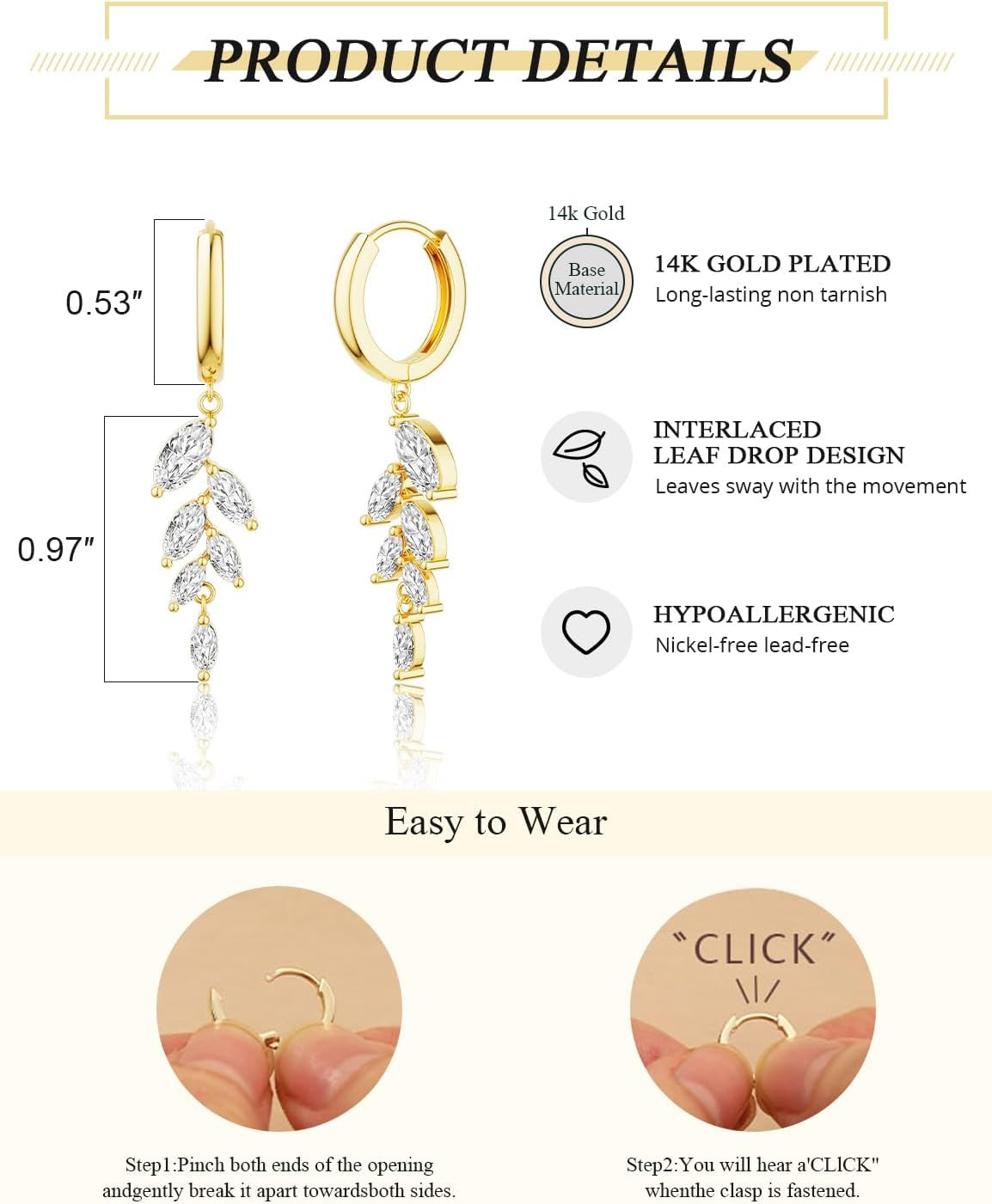 Gold Dangle Earrings: Dainty Stud Earrings for Women 14K Gold Plated Small Dangl