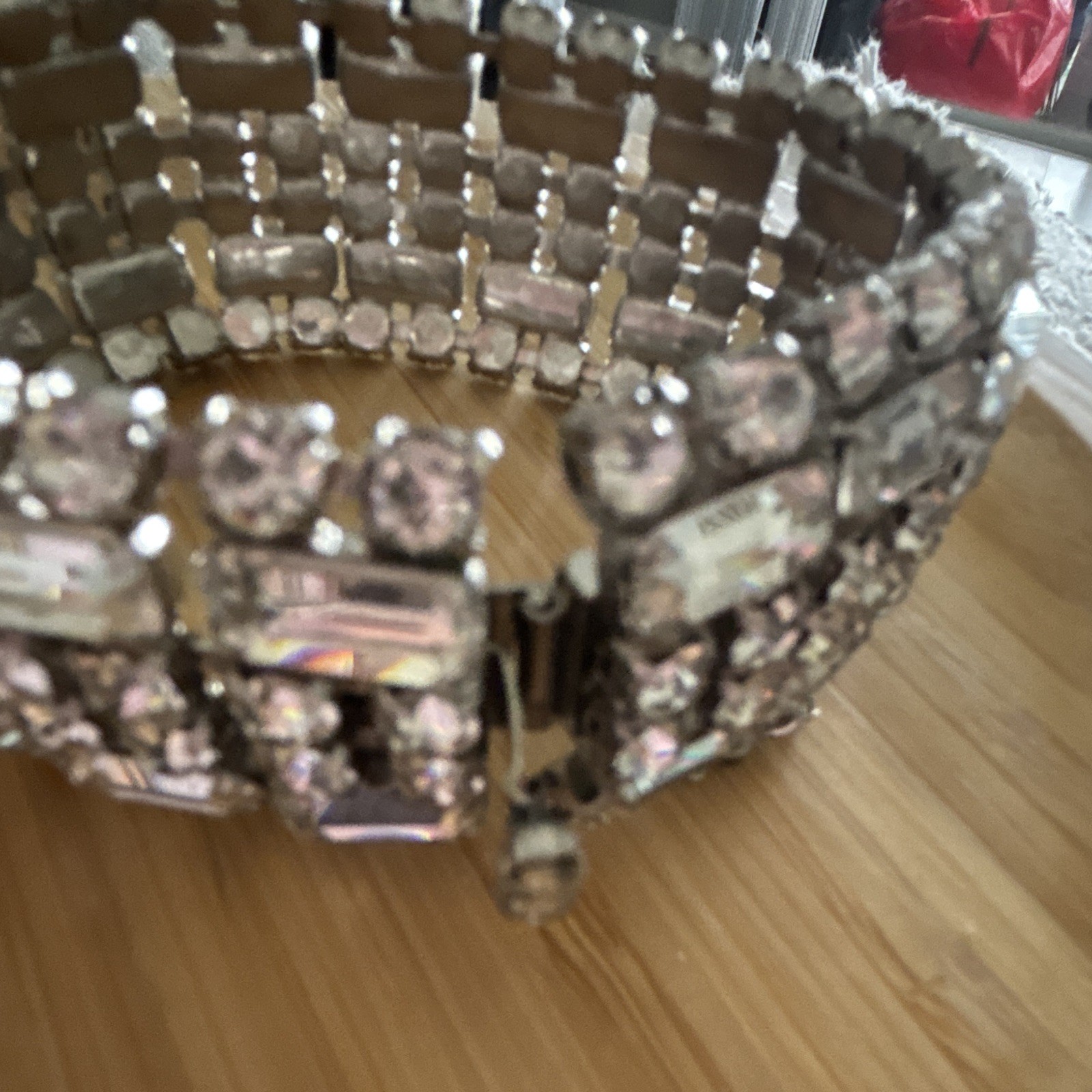 Estate Silver Tone Rhinestone Baguette Rectangle Wide Tennis Bracelet Clasp