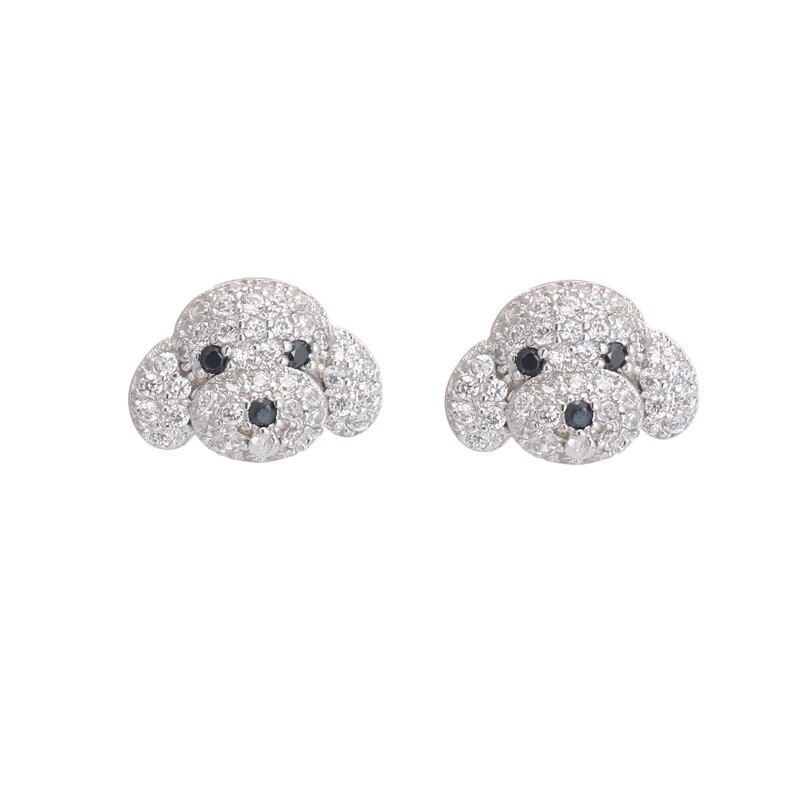 ZARD Dog Face Teddy Stud Earrings in Cubic Zirconia and 925 Sterling Silver