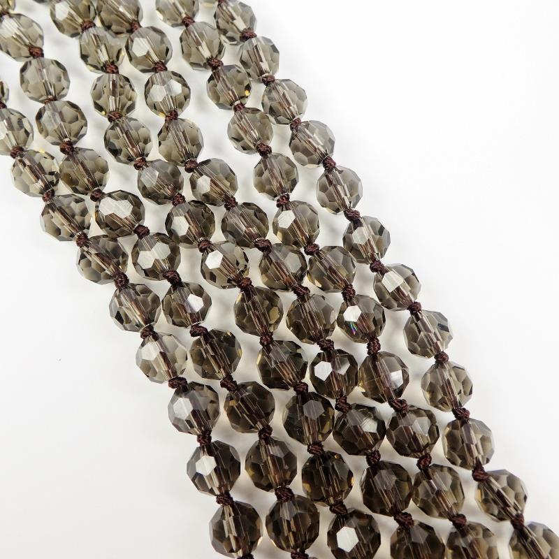 Sparkling Faceted Dark Gray Crystals Bead Knotted 72″ Long Strand Wrap Necklace