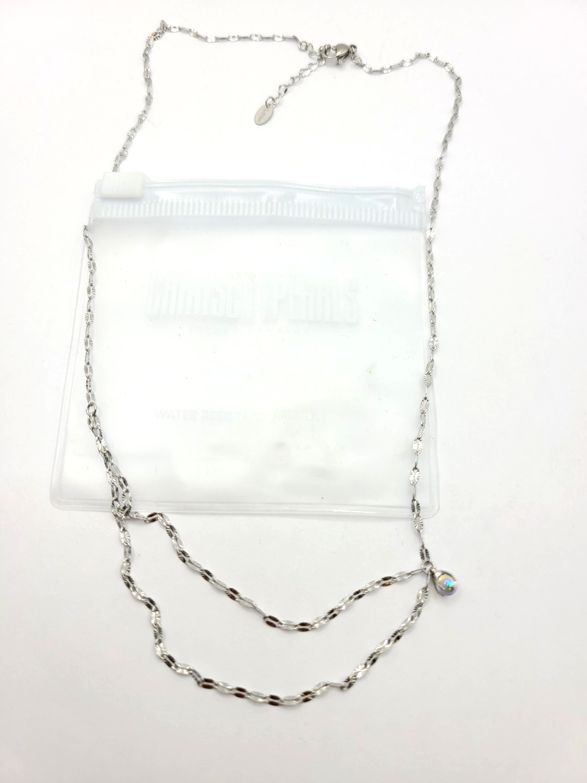Chansuttpeals Layered Pearlescent Charm Statement Necklace Silver-tone