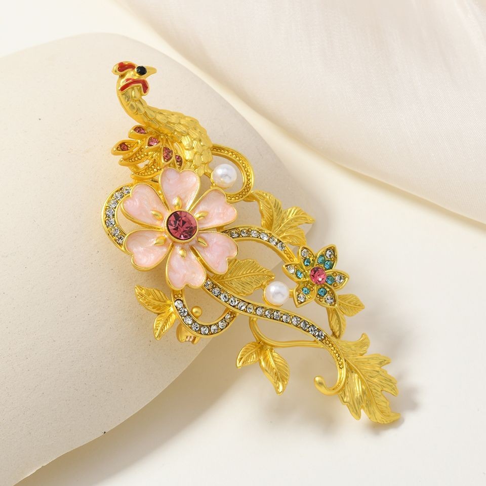 New Chinese Phoenix Brooch Enamel Hollow Peacock Pin Cheongsam