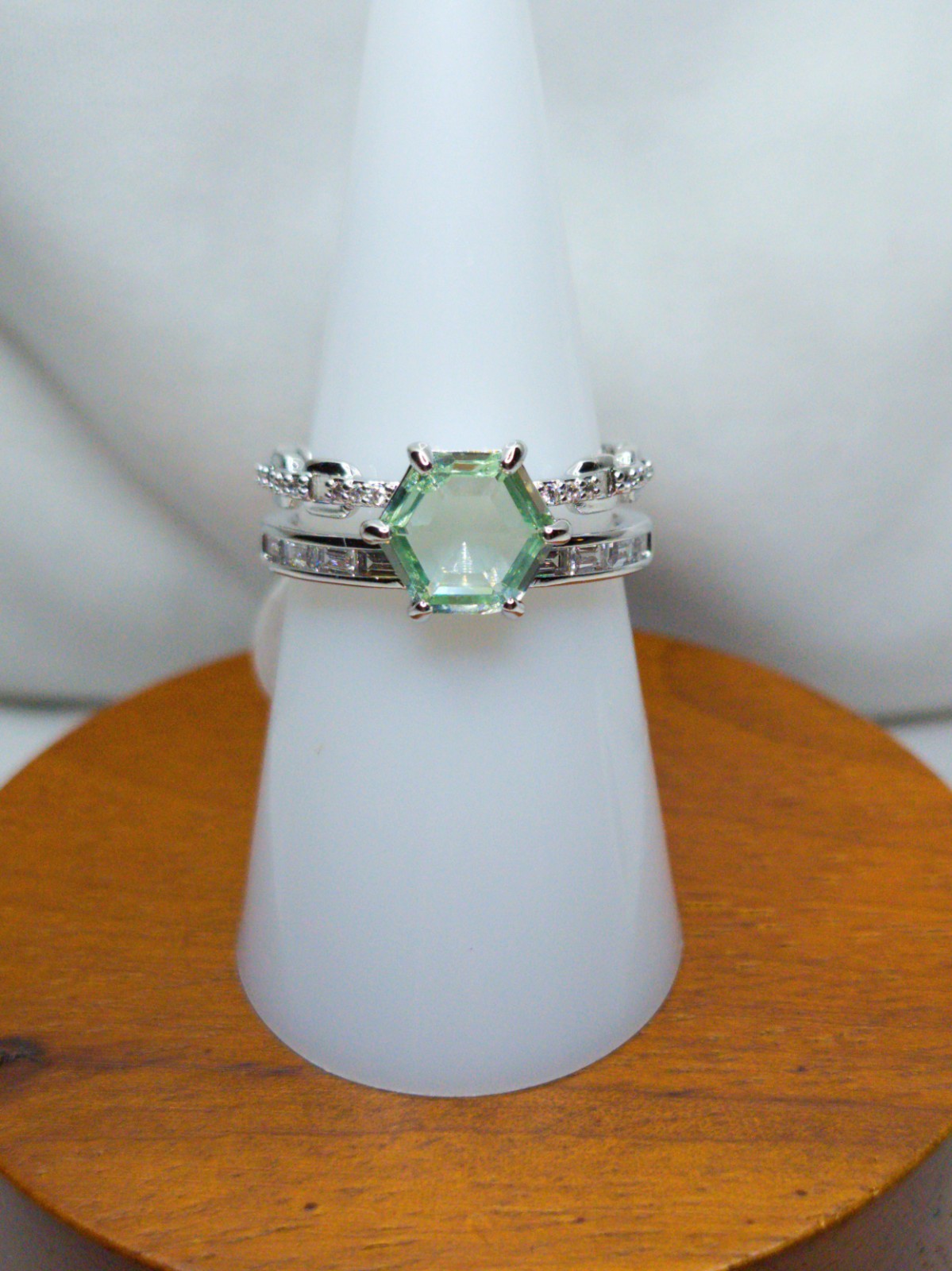 Bomb Party Ring Size 7 “Not Sorry Just Stunning” Green Amethyst On Rhodium Pl