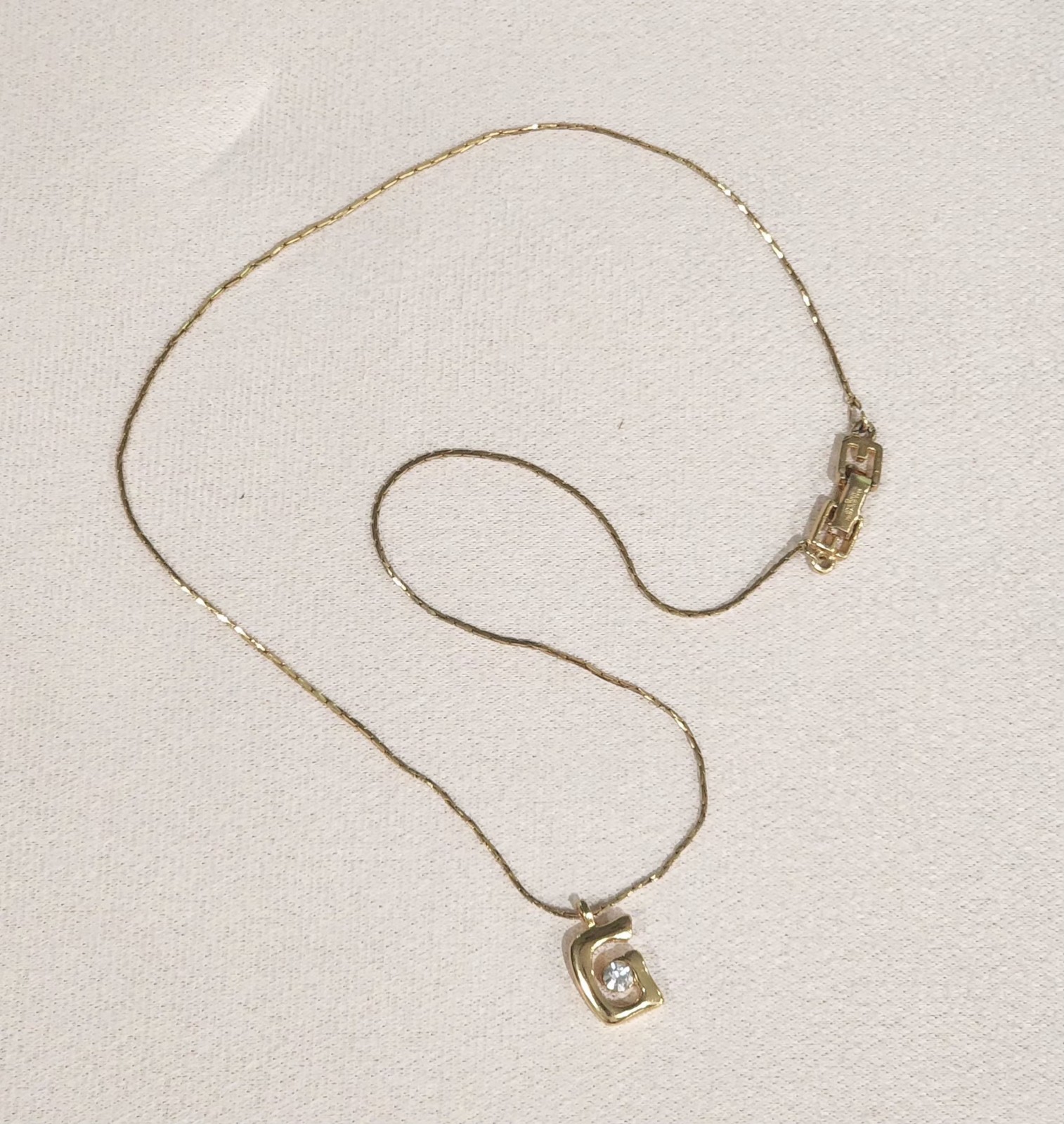 Auth GIVENCHY Gold Hardware G Rhinestones Necklace