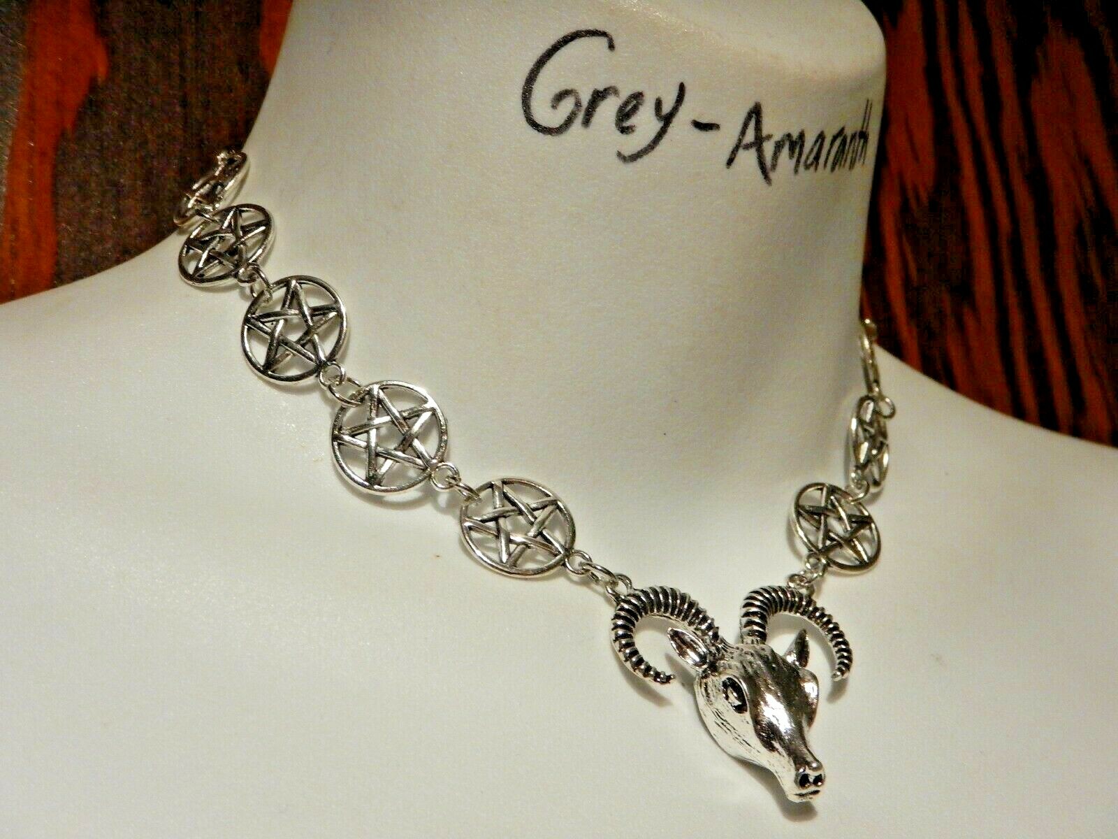 BAPHOMET & PENTAGRAMS CHOKER NECKLACE pentacle goat devil satanic gothic V1
