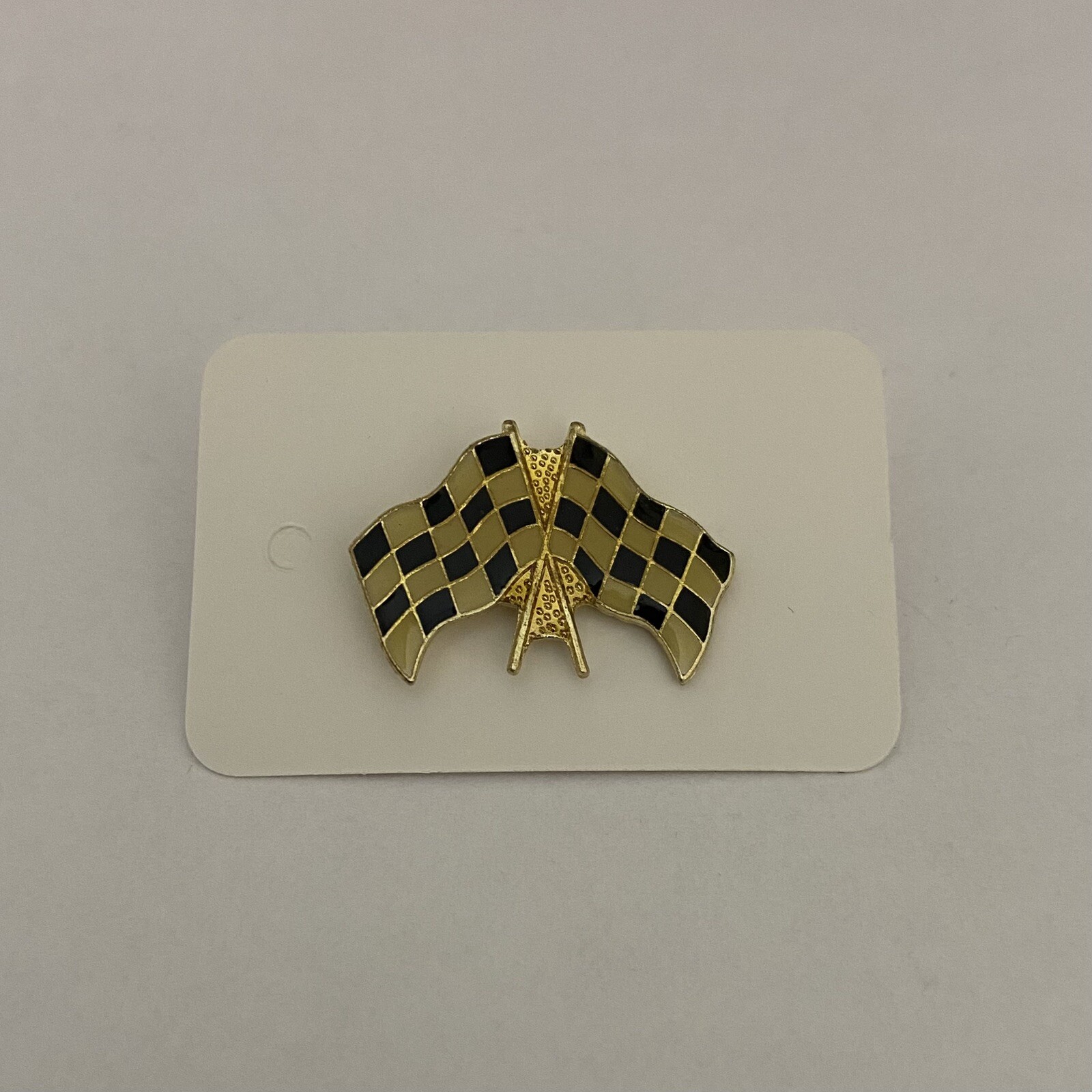 Checkered Flag Pin- Gold Toned (Auto Racing Jewelry, Motorsports, NASCAR)