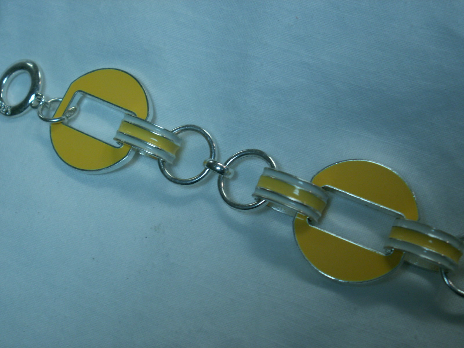 …CHAPS…Silver Tone,Yellow & White Enamel Panels Toggle Bracelet…