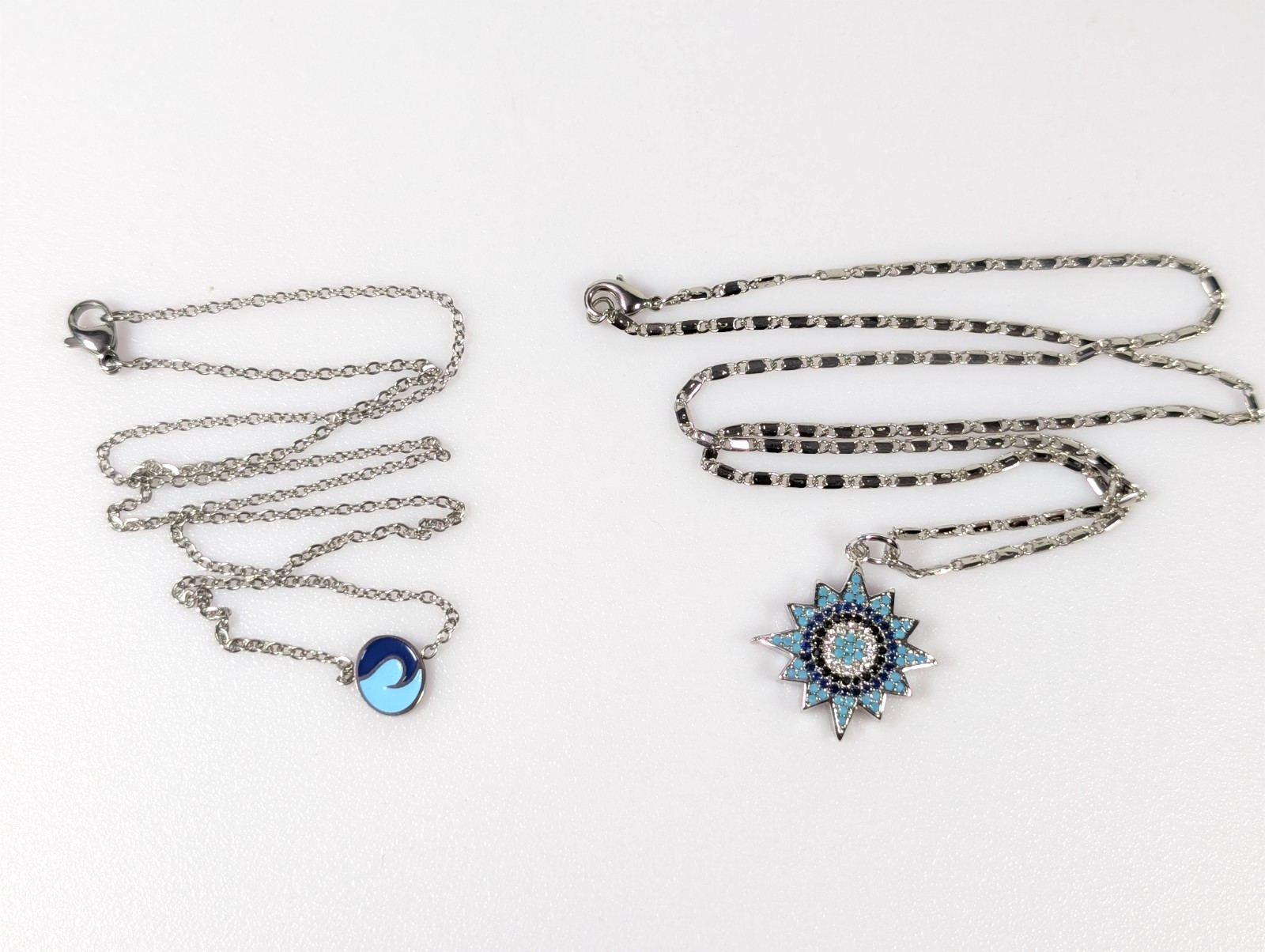 Blue Enamel Necklace Lot Evil Eye Blue Sun Dainty Wave