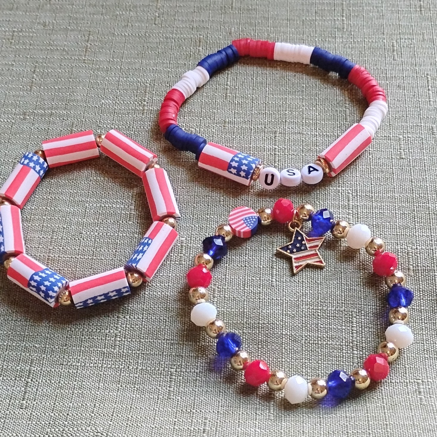 Set of 3 Patriotic Stretch Stackable Bracelets. Happy 250th America. 5015