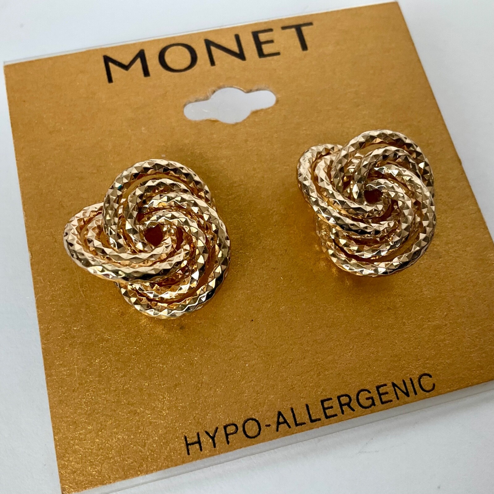 Money Gold Tone Post Earrings Swirl Wavy Love Knot Infinity NEW
